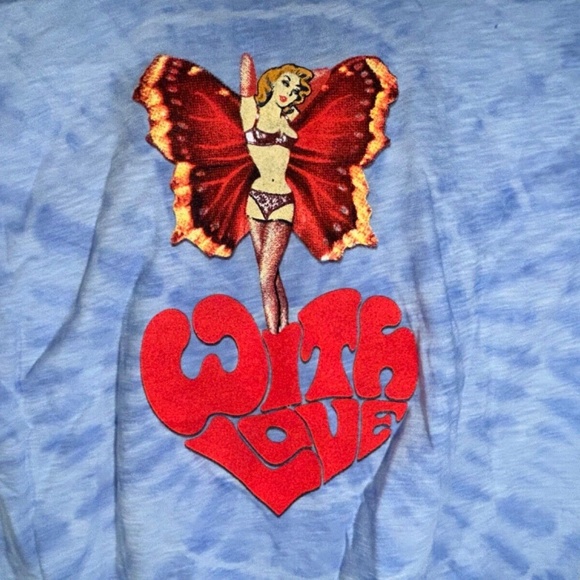 Boys Lie Lady Butterfly Blue Tie Dye With Love Cropped Tee Size M - Picture 7 of 10